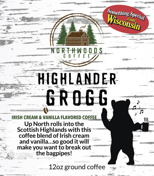 Northwoods Highlander Grogg – Irish Cream, Vanilla Flavored Coffee - 12oz